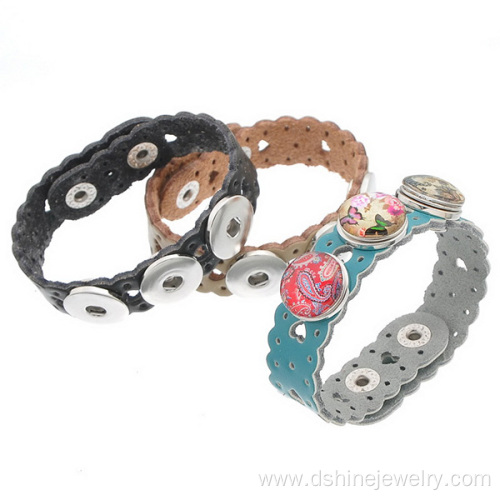 Heart Shape Leather Bracelet With Noosa Snap Button Band